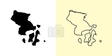 Téléchargez les illustrations : Carte de Sulawesi du Sud-Est, Indonésie, Asie. Rempli et esquisser des dessins de carte. Illustration vectorielle - en licence libre de droit