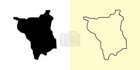 Téléchargez les illustrations : Carte de Roraima, Brésil, Amériques. Rempli et esquisser des dessins de carte. Illustration vectorielle - en licence libre de droit