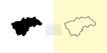 Téléchargez les illustrations : Carte d'Ossétie du Nord-Alanie, Russie, Europe. Rempli et esquisser des dessins de carte. Illustration vectorielle - en licence libre de droit