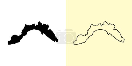 Ilustración de Liguria mapa, Italia, Europa. Diseños de mapas rellenos y esquemáticos. Ilustración vectorial - Imagen libre de derechos