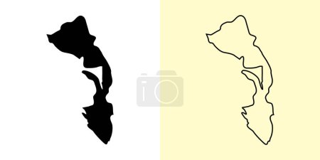 Illustration for Kotor map, Montenegro, Europe. Filled and outline map designs. Vector illustration - Royalty Free Image