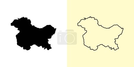 Mapa de Jammu y Cachemira, India, Asia. Diseños de mapas rellenos y esquemáticos. Ilustración vectorial