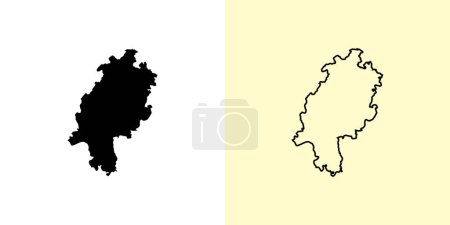 Téléchargez les illustrations : Carte de Hesse, Allemagne, Europe. Rempli et esquisser des dessins de carte. Illustration vectorielle - en licence libre de droit