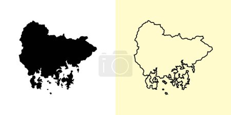 Illustration for Gyeongsangnam-do map, South Korea, Asia. Filled and outline map designs. Vector illustration - Royalty Free Image