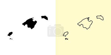 Illustration for Baleares map, Spain, Europe. Filled and outline map designs. Vector illustration - Royalty Free Image
