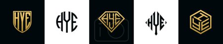 Ilustración de Initial letters HYE logo designs Bundle. This collection incorporated with shield, round, diamond, rectangle and hexagon style logo. Vector template - Imagen libre de derechos