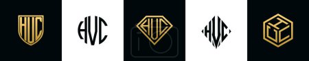 Ilustración de Initial letters HVC logo designs Bundle. This collection incorporated with shield, round, diamond, rectangle and hexagon style logo. Vector template - Imagen libre de derechos
