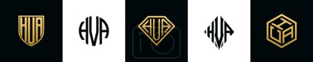 Ilustración de Initial letters HVA logo designs Bundle. This collection incorporated with shield, round, diamond, rectangle and hexagon style logo. Vector template - Imagen libre de derechos
