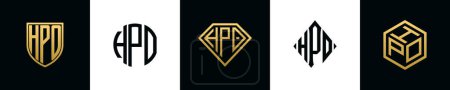 Ilustración de Initial letters HPO logo designs Bundle. This collection incorporated with shield, round, diamond, rectangle and hexagon style logo. Vector template - Imagen libre de derechos