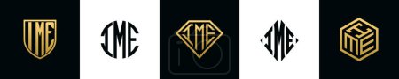 Ilustración de Letras iniciales IME logo designs Bundle. Esta colección incorporada con escudo, redondo, diamante, rectángulo y logotipo de estilo hexágono. Plantilla vectorial - Imagen libre de derechos