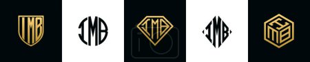Ilustración de Letras iniciales Diseños del logo IMB Bundle. Esta colección incorporada con escudo, redondo, diamante, rectángulo y logotipo de estilo hexágono. Plantilla vectorial - Imagen libre de derechos