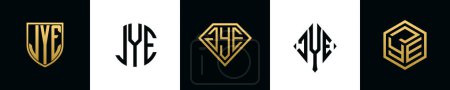 Ilustración de Initial letters JYE logo designs Bundle. This collection incorporated with shield, round, diamond, rectangle and hexagon style logo. Vector template - Imagen libre de derechos