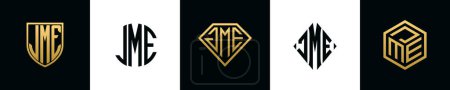 Anfangsbuchstaben JME Logo Designs Bundle. Diese Kollektion mit Schild, rund, Diamant, Rechteck und Sechseck-Logo. Vektorvorlage