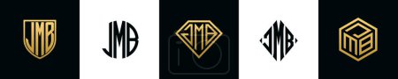 Anfangsbuchstaben JMB Logo Designs Bundle. Diese Kollektion mit Schild, rund, Diamant, Rechteck und Sechseck-Logo. Vektorvorlage