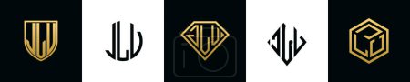 Anfangsbuchstaben JLV Logo Designs Bundle. Diese Kollektion mit Schild, rund, Diamant, Rechteck und Sechseck-Logo. Vektorvorlage