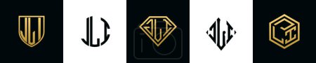 Ilustración de Letras iniciales JLI logo designs Bundle. Esta colección incorporada con escudo, redondo, diamante, rectángulo y logotipo de estilo hexágono. Plantilla vectorial - Imagen libre de derechos