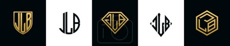 Anfangsbuchstaben JLB Logo Designs Bundle. Diese Kollektion mit Schild, rund, Diamant, Rechteck und Sechseck-Logo. Vektorvorlage
