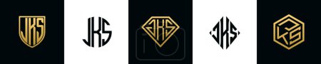 Letras iniciales JKS logo designs Bundle. Esta colección incorporada con escudo, redondo, diamante, rectángulo y logotipo de estilo hexágono. Plantilla vectorial