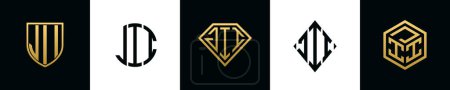 Letras iniciales JII logo designs Bundle. Esta colección incorporada con escudo, redondo, diamante, rectángulo y logotipo de estilo hexágono. Plantilla vectorial