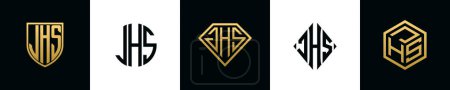 Anfangsbuchstaben JHS Logo Designs Bundle. Diese Kollektion mit Schild, rund, Diamant, Rechteck und Sechseck-Logo. Vektorvorlage