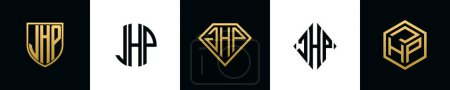Anfangsbuchstaben JHP Logo Designs Bundle. Diese Kollektion mit Schild, rund, Diamant, Rechteck und Sechseck-Logo. Vektorvorlage