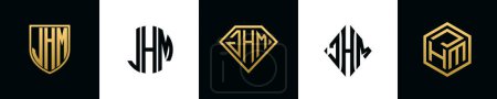 Anfangsbuchstaben JHM Logo Designs Bundle. Diese Kollektion mit Schild, rund, Diamant, Rechteck und Sechseck-Logo. Vektorvorlage