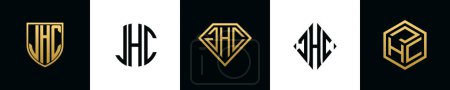Lettres initiales JHC logo designs Bundle. Cette collection incorporée avec bouclier, rond, diamant, rectangle et logo de style hexagone. Modèle vectoriel