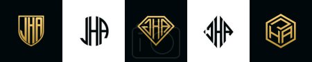 Anfangsbuchstaben JHA Logo Designs Bundle. Diese Kollektion mit Schild, rund, Diamant, Rechteck und Sechseck-Logo. Vektorvorlage