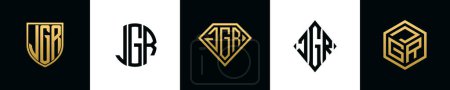 Anfangsbuchstaben JGR Logo Designs Bundle. Diese Kollektion mit Schild, rund, Diamant, Rechteck und Sechseck-Logo. Vektorvorlage