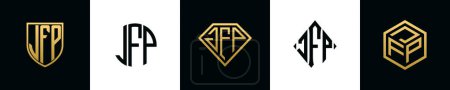 Anfangsbuchstaben JFP Logo Designs Bundle. Diese Kollektion mit Schild, rund, Diamant, Rechteck und Sechseck-Logo. Vektorvorlage