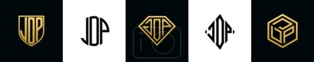 Lettres initiales JDP logo designs Bundle. Cette collection incorporée avec bouclier, rond, diamant, rectangle et logo de style hexagone. Modèle vectoriel