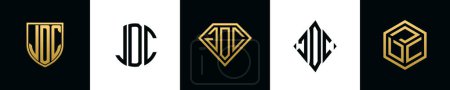 Anfangsbuchstaben JDC Logo Designs Bundle. Diese Kollektion mit Schild, rund, Diamant, Rechteck und Sechseck-Logo. Vektorvorlage