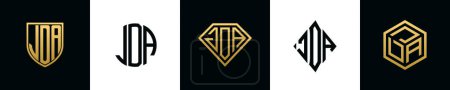Anfangsbuchstaben JDA Logo Designs Bundle. Diese Kollektion mit Schild, rund, Diamant, Rechteck und Sechseck-Logo. Vektorvorlage