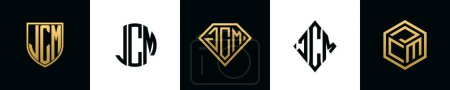 Letras iniciales JCM logo designs Bundle. Esta colección incorporada con escudo, redondo, diamante, rectángulo y logotipo de estilo hexágono. Plantilla vectorial