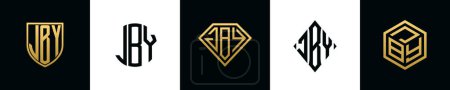 Anfangsbuchstaben JBY Logo Designs Bundle. Diese Kollektion mit Schild, rund, Diamant, Rechteck und Sechseck-Logo. Vektorvorlage