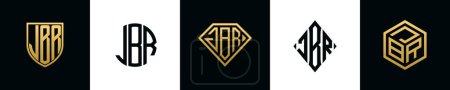 Lettres initiales JBR logo designs Bundle. Cette collection incorporée avec bouclier, rond, diamant, rectangle et logo de style hexagone. Modèle vectoriel