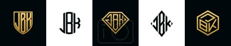 Anfangsbuchstaben JBK Logo Designs Bundle. Diese Kollektion mit Schild, rund, Diamant, Rechteck und Sechseck-Logo. Vektorvorlage