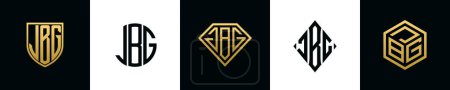 Anfangsbuchstaben JBG Logo Designs Bundle. Diese Kollektion mit Schild, rund, Diamant, Rechteck und Sechseck-Logo. Vektorvorlage