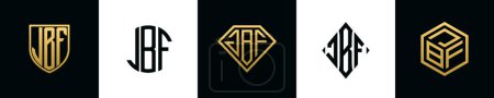 Anfangsbuchstaben JBF Logo Designs Bundle. Diese Kollektion mit Schild, rund, Diamant, Rechteck und Sechseck-Logo. Vektorvorlage
