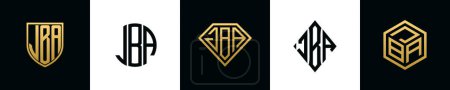 Anfangsbuchstaben JBA Logo Designs Bundle. Diese Kollektion mit Schild, rund, Diamant, Rechteck und Sechseck-Logo. Vektorvorlage