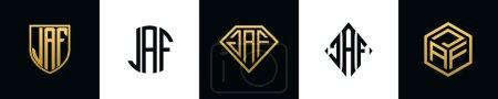 Letras iniciales JAF logo designs Bundle. Esta colección incorporada con escudo, redondo, diamante, rectángulo y logotipo de estilo hexágono. Plantilla vectorial