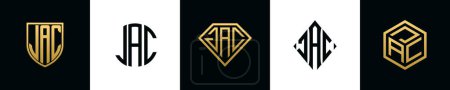 Letras iniciales JAC logo designs Bundle. Esta colección incorporada con escudo, redondo, diamante, rectángulo y logotipo de estilo hexágono. Plantilla vectorial