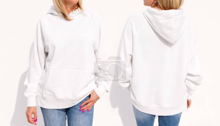 Photo for Model wearing white women's hoodie, mockup for your own design - Royalty Free Image