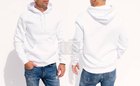 Photo for Model wearing white men's hoodie, mockup for your own design - Royalty Free Image