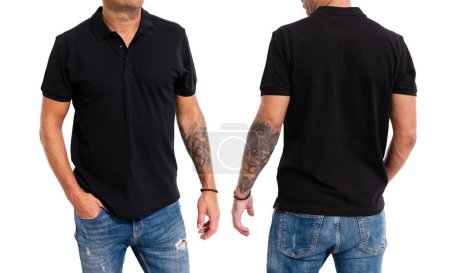 Photo for Model wearing black men's polo shirt, mockup for your own design - Royalty Free Image