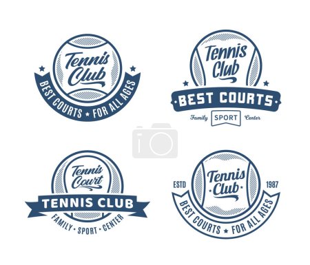 Zestaw wektorowych logo klubu tenisowego. Godła sportowe dla klubu tenisowego, turnieju lub organizacji