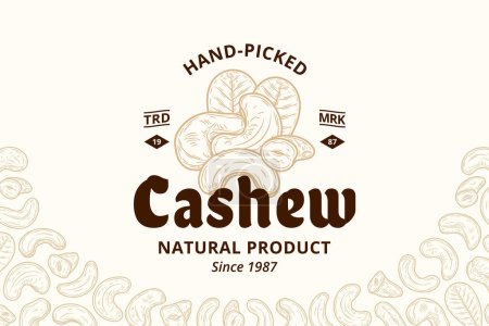 Illustration for Vector cashew nuts logo, food label design, cashew nut kernels - Royalty Free Image