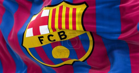 Téléchargez les photos : Barcelone, Espagne, mai 2022 : Gros plan sur le drapeau du FC Barcelone. Le FC Barcelone est un club espagnol de football basé à Barcelone. - en image libre de droit