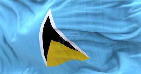 Photo for Detail of Saint Lucia national flag waving in the wind. Saint Lucia is an island state of the Commonwealth in Central America. Rippled fabric. Textured background. Realistic 3d illustration. Close-up - Royalty Free Image