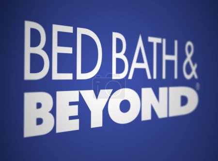 Foto de New York, US, Aprile 2023: White Bed Bath & Beyond logo on a blue background. En abril de 2023, la compañía oficialmente solicitó la protección contra la bancarrota del Capítulo 11 en los Estados Unidos. Editorial ilustrativo - Imagen libre de derechos